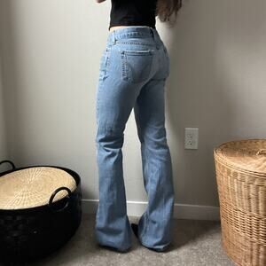 y2k vintage hollister blue low rise boho flared leg distressed jeans